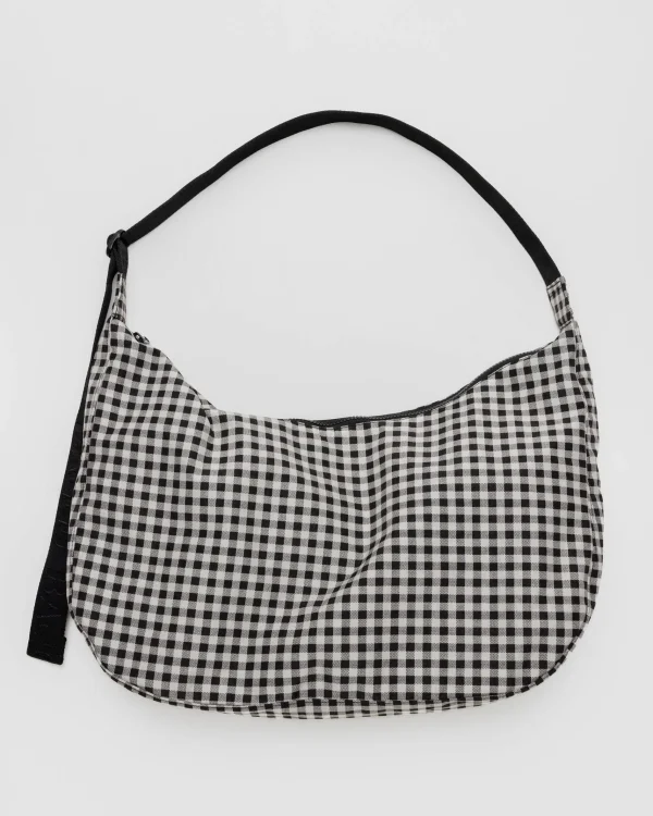 Large Nylon Crescent Bag Black & White Gingham