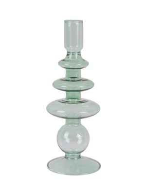 Candle Holder Glass Art Rings Large Green