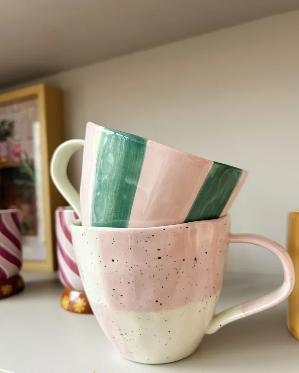 Ceramic Mug Striped Purple Green