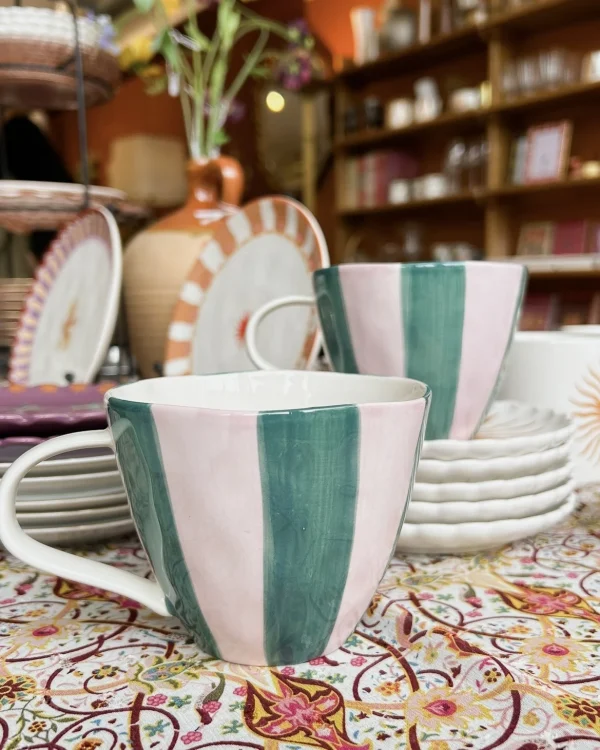 Ceramic Mug Striped Purple Green