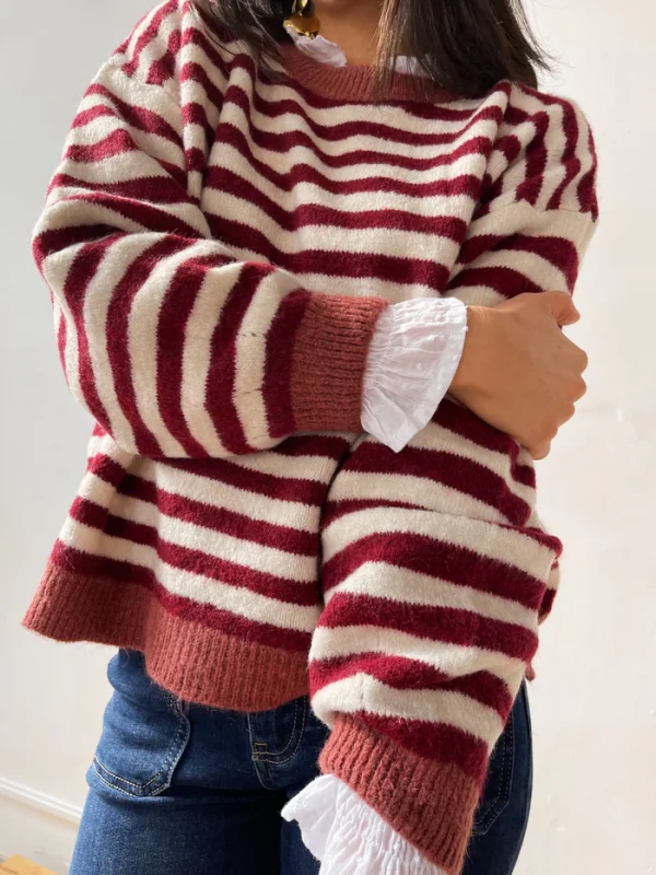 Sweater Jersey Pia Burgundy y Beige