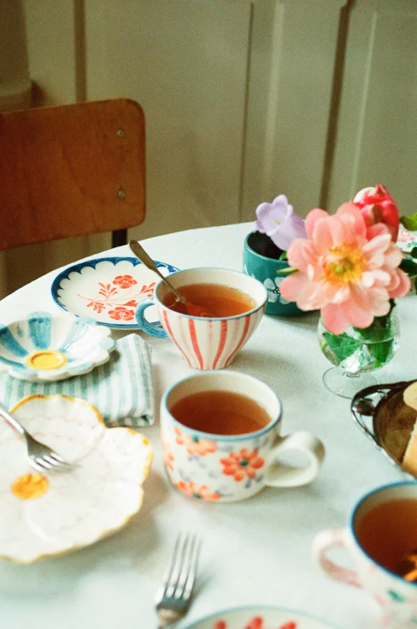 Ceramic Tea Cup - Hand Painted Stripes