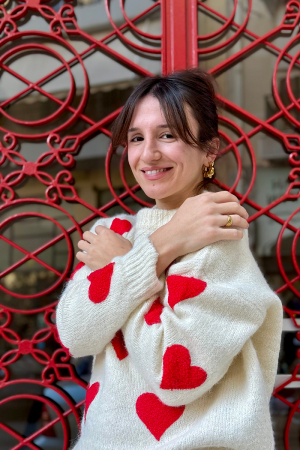 Sweater Wool Red Hearts