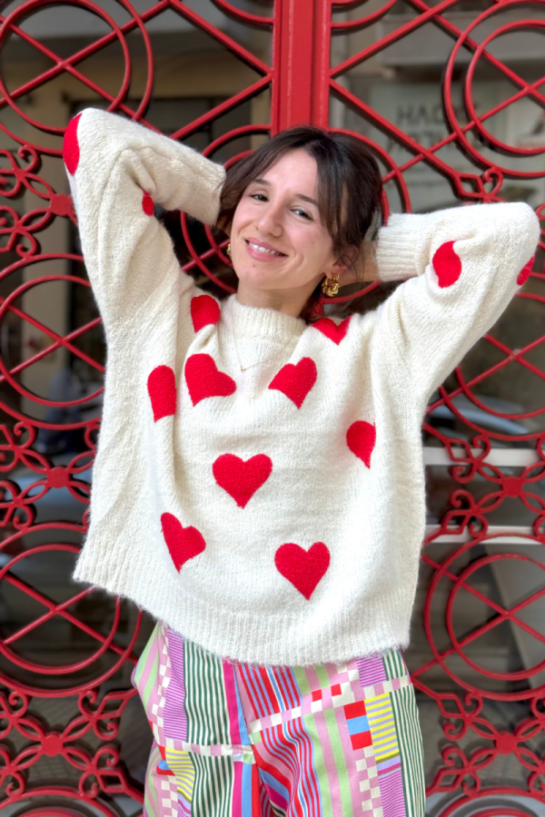Sweater Wool Red Hearts