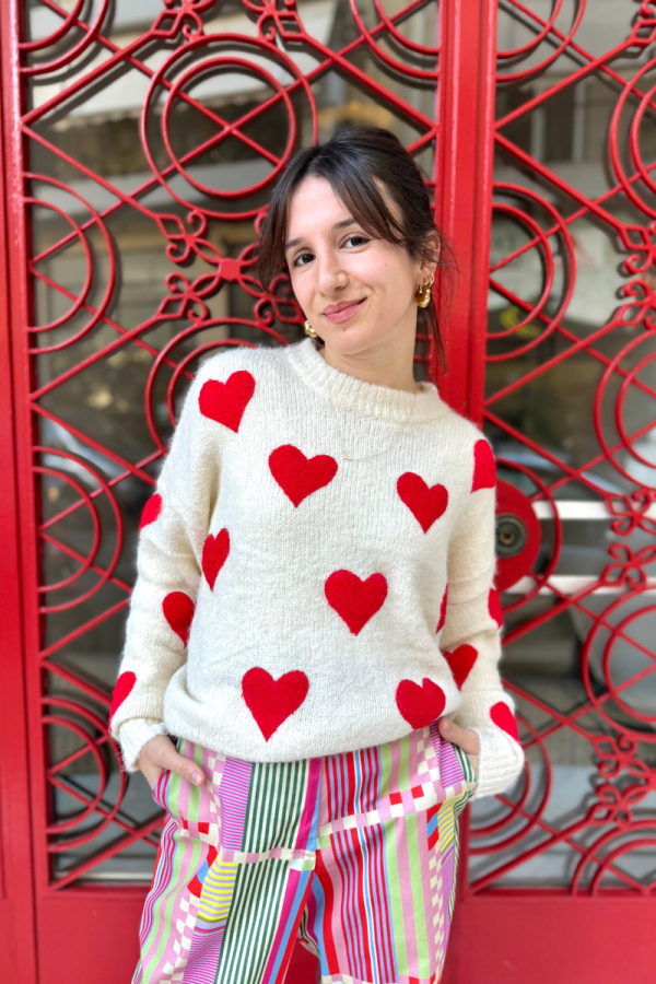 Sweater Wool Red Hearts