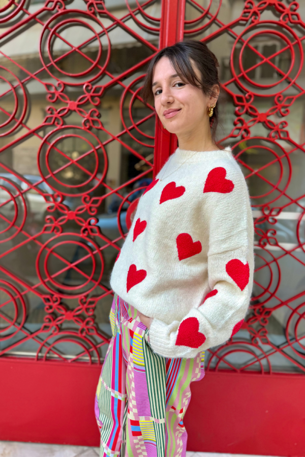 Sweater Wool Red Hearts