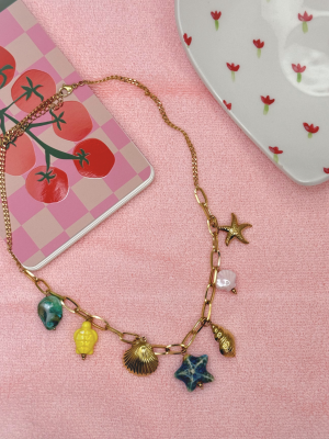 Charm Necklace with Ceramic Beads