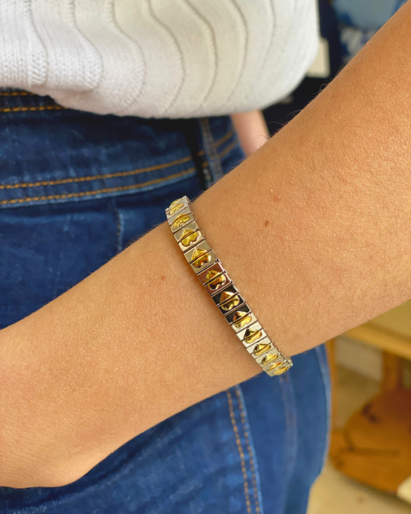 Silver Bracelet with Gold Hearts