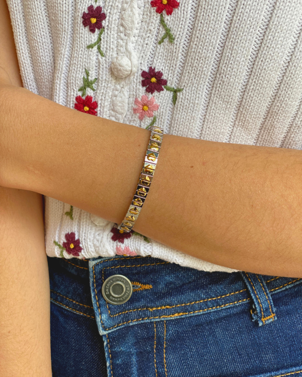 Silver Bracelet with Gold Hearts