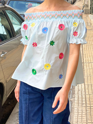 Off the Shoulder Blouse Light Blue