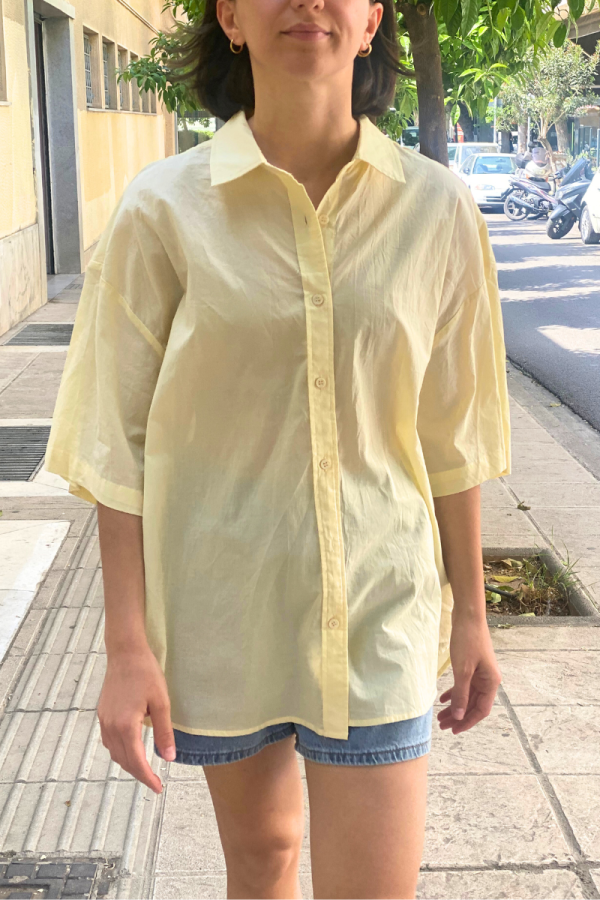 Oversized Κοντομάνικο Πουκάμισο Κίτρινο