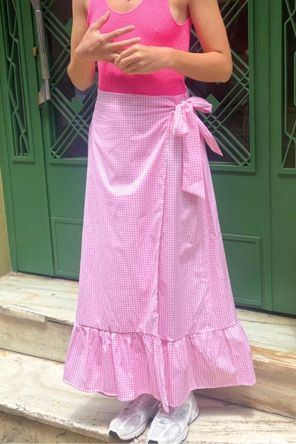 Midi Wrapped Vichy Skirt Pink