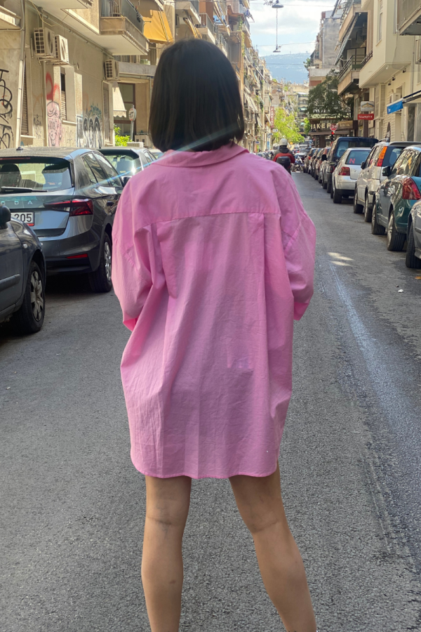 Oversized Κοντομάνικο Πουκάμισο Ροζ