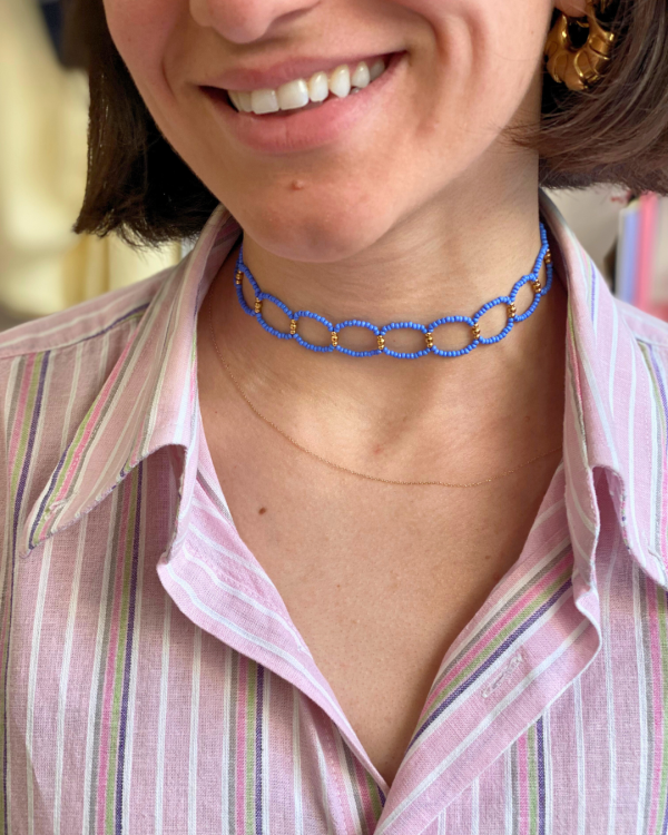 Κολιέ Choker με Μπλε Χάντρες