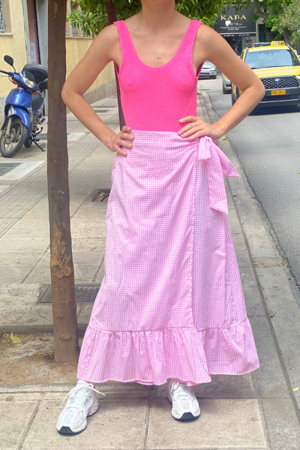 Midi Wrapped Vichy Skirt Pink