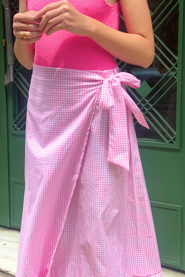 Midi Wrapped Vichy Skirt Pink