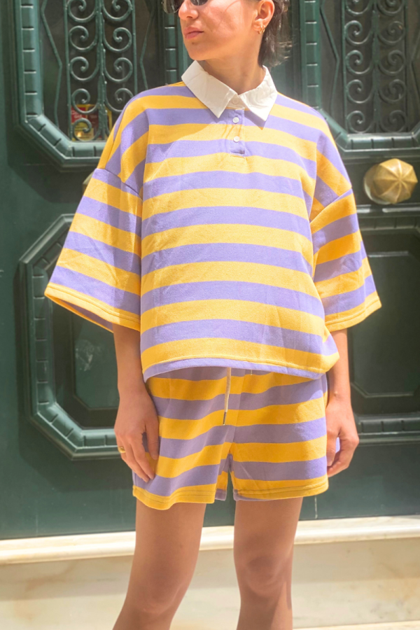 Shortsleeved Polo Stripped Yellow/ Lila