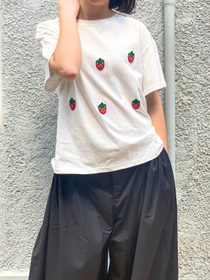 T-Shirt with Embroidered Strawberries