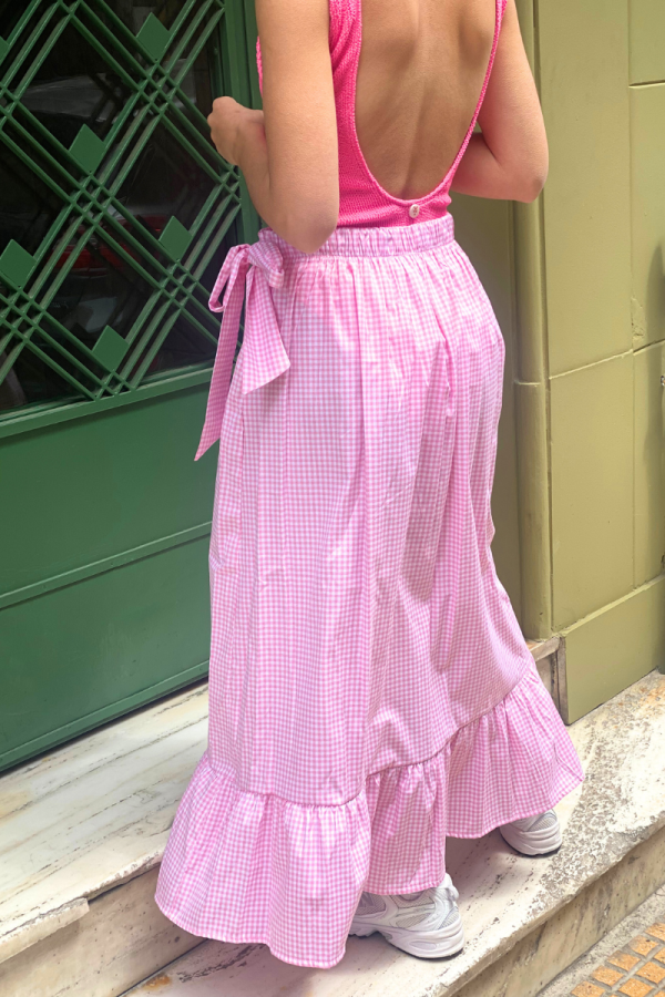 Midi Wrapped Vichy Skirt Pink
