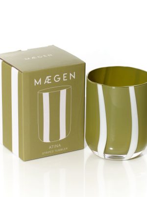 Atina Stripe Drinking Glass Olive/White