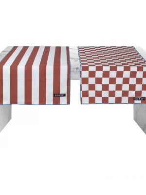 Set of 2 Tableware Runners Checkered/Striped Red