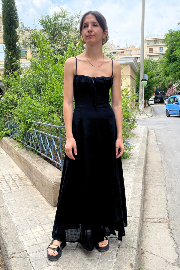 Μάξι Φόρεμα Με Κορδόνια Μαύρο