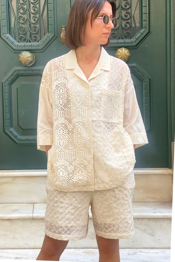 Beige Lace Sheer Blouse