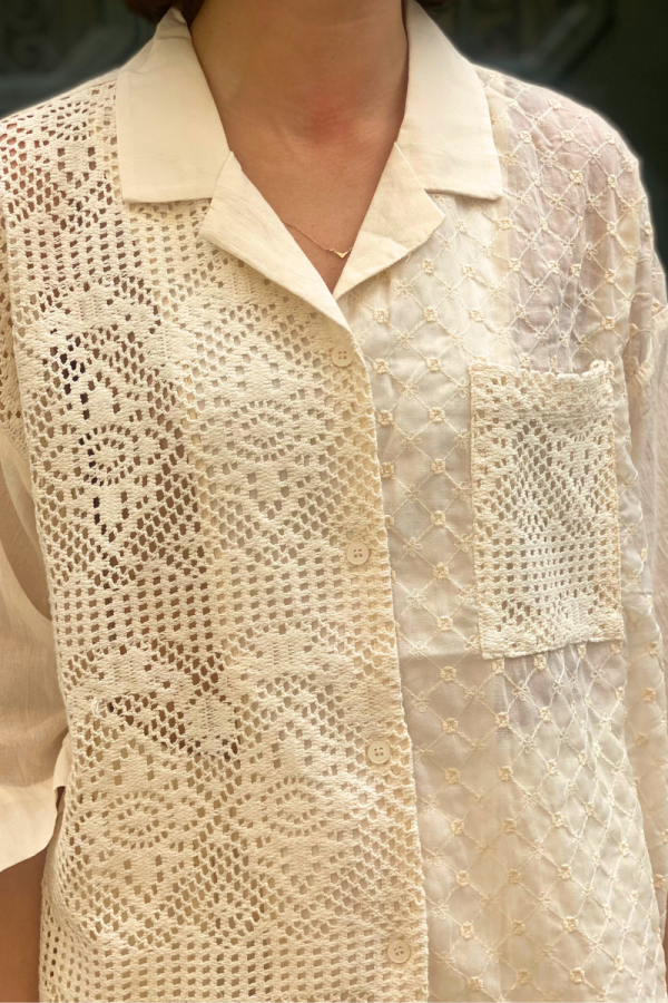 Beige Lace Sheer Blouse