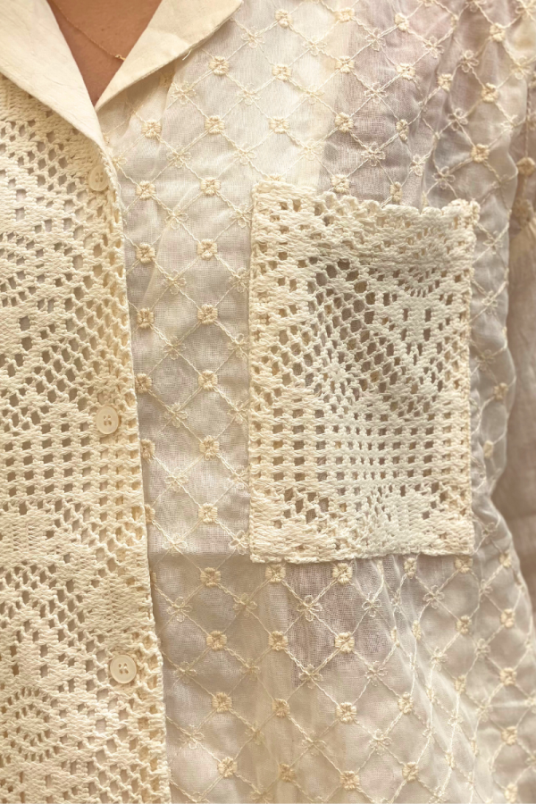Beige Lace Sheer Blouse