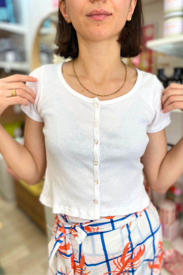 Crop Top with Buttons White