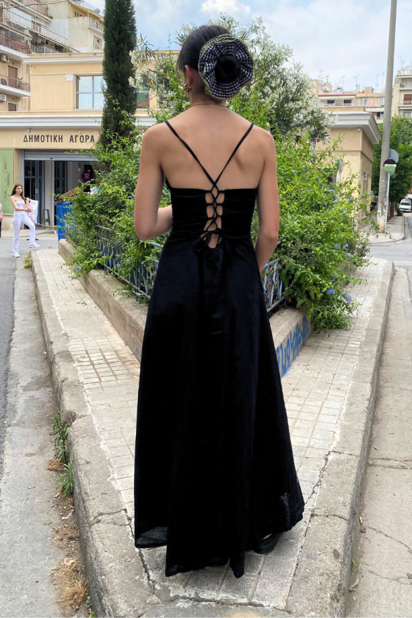 Μάξι Φόρεμα Με Κορδόνια Μαύρο