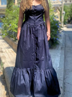 Φόρεμα Maxi με Κουμπιά Σκούρο Μπλε
