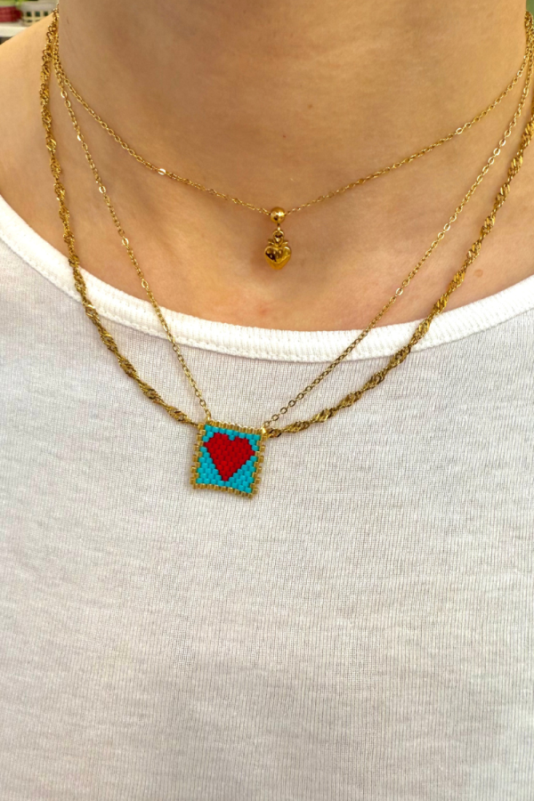 Gold Charm Necklace Heart Blue
