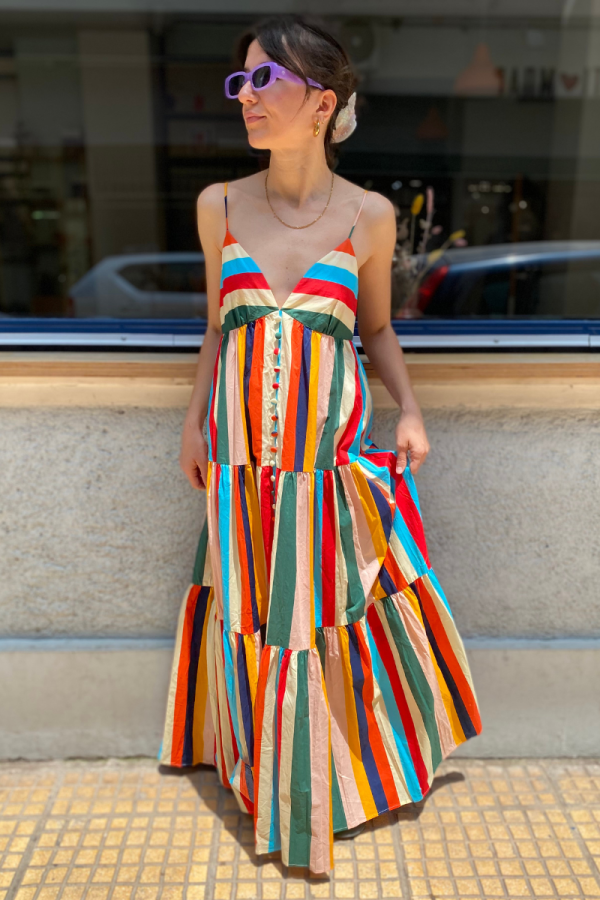 Maxi Dress Open Back Stripped Colorful
