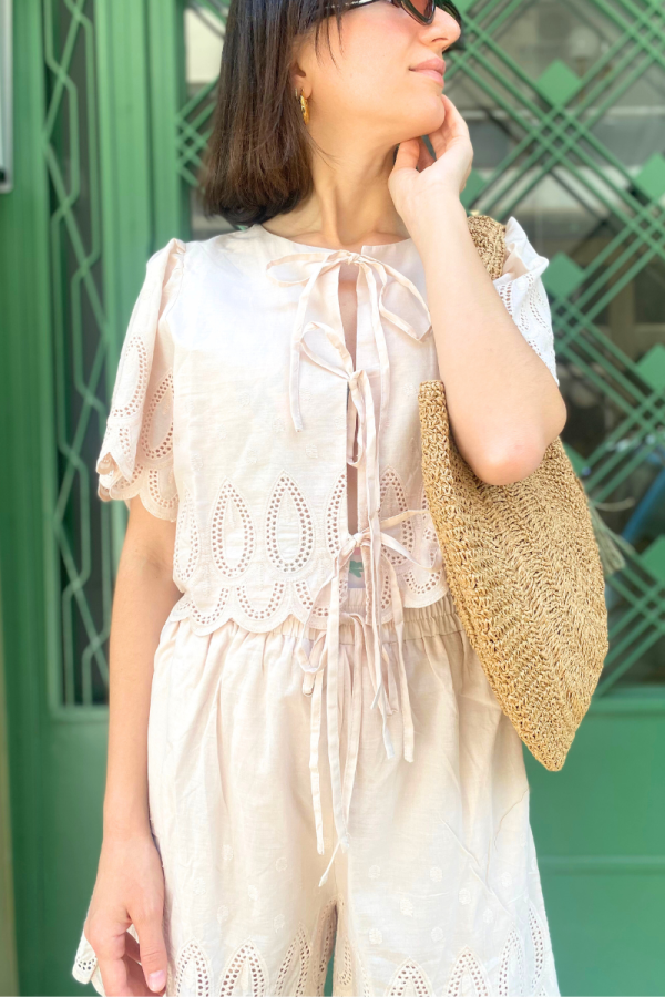 Blouse with Lacing Beige