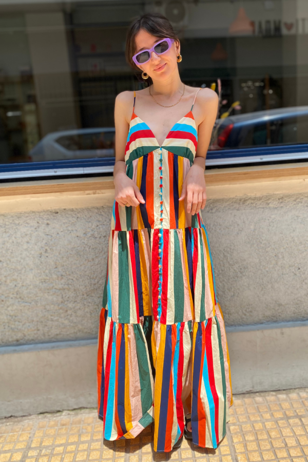 Maxi Dress Open Back Stripped Colorful