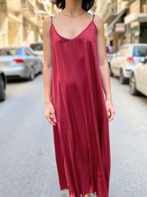 Φόρεμα Σατέν Maxi Τιράντα Μπορντό