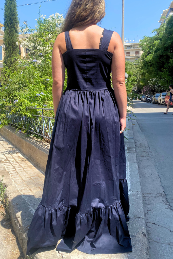Φόρεμα Maxi με Κουμπιά Σκούρο Μπλε