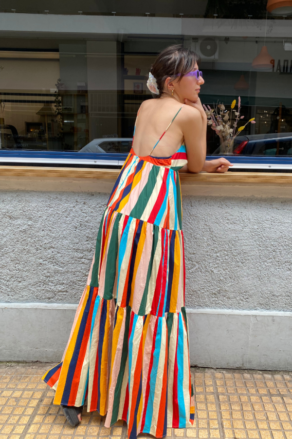 Maxi Dress Open Back Stripped Colorful