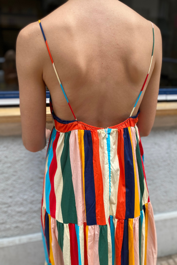 Maxi Dress Open Back Stripped Colorful