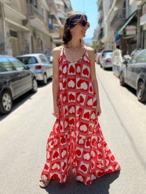 Φόρεμα με Καρδιές Κόκκινο/ Άσπρο