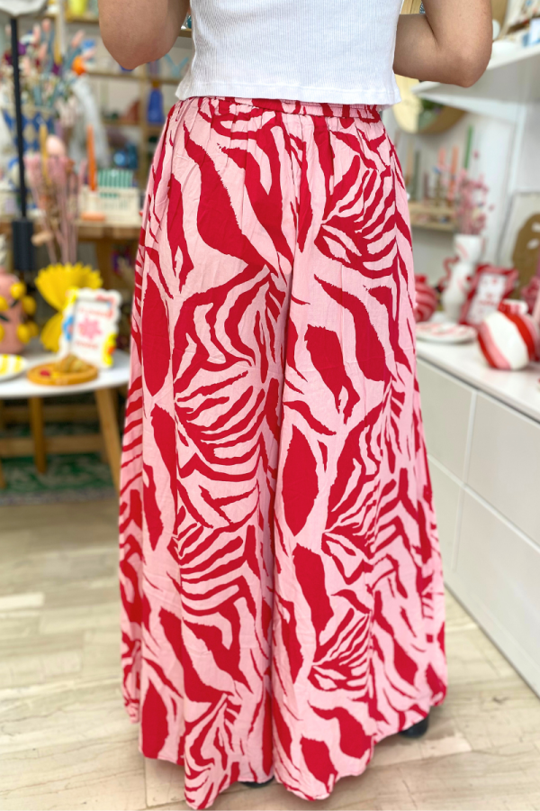 Παντελόνι Με Λάστιχο Animal Print Ροζ/Κόκκινο