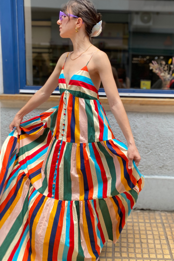 Maxi Dress Open Back Stripped Colorful