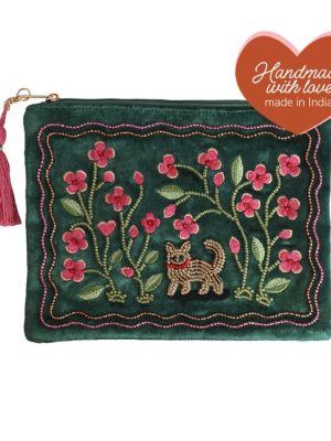 Big Beaded Pouch Cat and Flowers