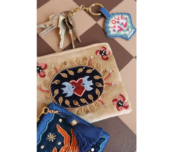 Medium Beaded Pouch Lovebirds