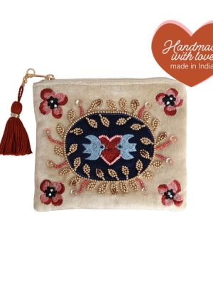 Medium Beaded Pouch Lovebirds