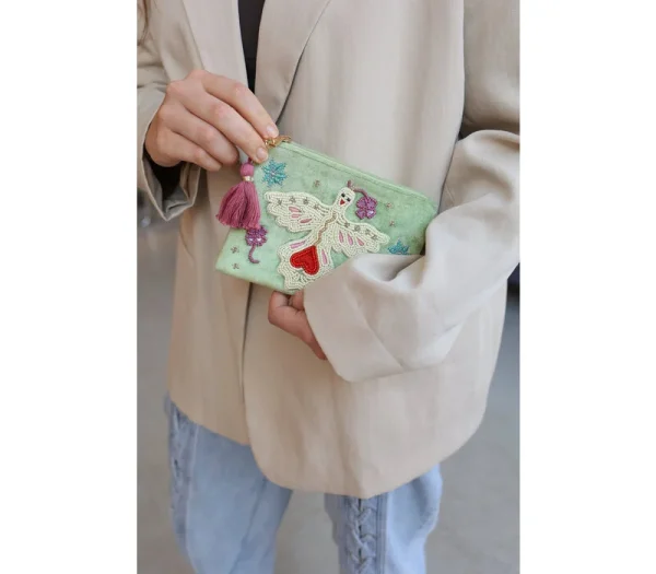 Medium Beaded Pouch Lucky Bird