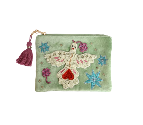 Medium Beaded Pouch Lucky Bird